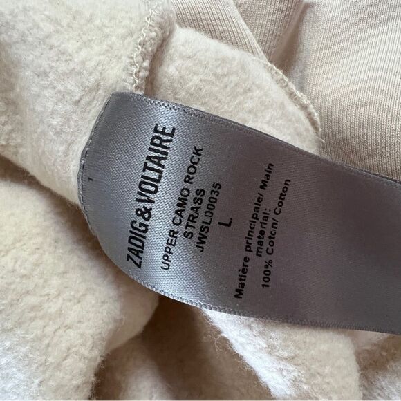 Zadig and Voltaire Cotton Camo Rock Strass Sweatshirt In Crème Large MSRP $198 - Picture 9 of 9